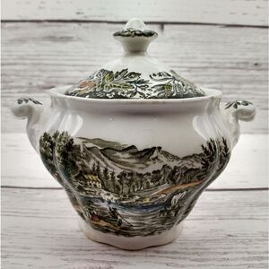 Ridgeway Staffordshire Bartlett Scene's Farm Lake Frontier 1842 Sugar Bowl